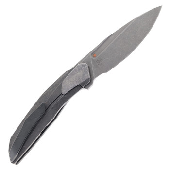 Poikilo Blade Vulpex VK Flow S2 Folding Knife Gray Titanium Handle M398 Plain Edge Dark Stonewash Finish