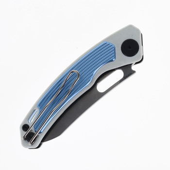 Maxace Black Mirror S Folding Knife White Blue G10 Aluminum Handle 14C28N Plain Edge MM52-2-A