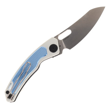 Maxace Black Mirror S Folding Knife White Blue G10 Aluminum Handle 14C28N Plain Edge MM52-2-A