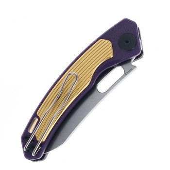 Maxace Black Mirror S Folding Knife Purple/Gold G10 Aluminum Handle 14C28N Plain Edge MM52-2-C