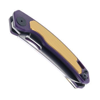 Maxace Black Mirror S Folding Knife Purple/Gold G10 Aluminum Handle 14C28N Plain Edge MM52-2-C