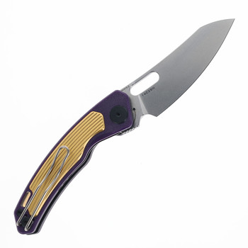 Maxace Black Mirror S Folding Knife Purple/Gold G10 Aluminum Handle 14C28N Plain Edge MM52-2-C