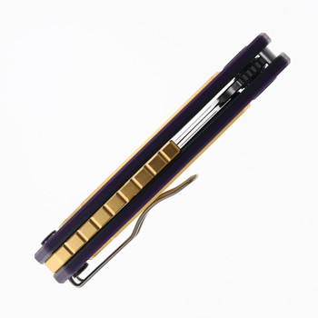 Maxace Black Mirror S Folding Knife Purple/Gold G10 Aluminum Handle 14C28N Plain Edge MM52-2-C