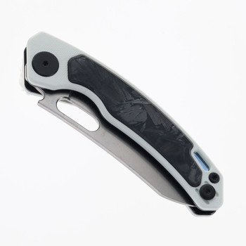 Maxace Black Mirror S Folding Knife White Carbon Fiber Aluminum Handle 14C28N Plain Edge MM52-2-D