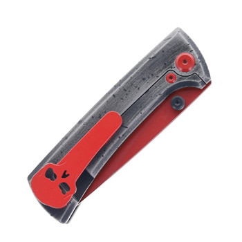 Chaves Knives RCK9 Pocket Knife Distressed Gray Cerakote Titanium Handle and Red M390 Blade EK-3444