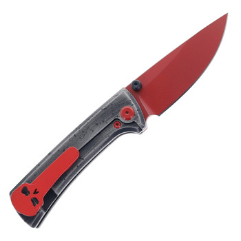 Chaves Knives RCK9 Pocket Knife Distressed Gray Cerakote Titanium Handle and Red M390 Blade EK-3444