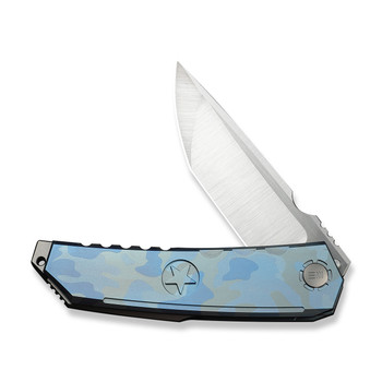 WE Knife Capstan Folding Knife Blue Terrain Titanium Handle M390 Drop Point Plain Edge Hand Polished Satin Finish Limited Edition WE24047-3