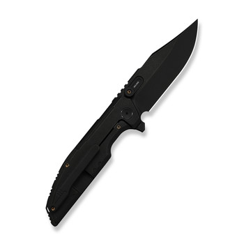 WE Knife Muster Folding Knife Black Titanium Handle M390 Drop Point Plain Edge Black Stonewash Blade Limited Edition WE23058-1