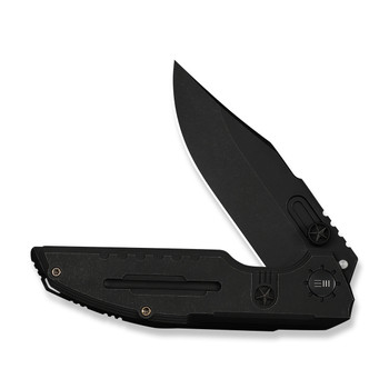WE Knife Muster Folding Knife Black Titanium Handle M390 Drop Point Plain Edge Black Stonewash Blade Limited Edition WE23058-1