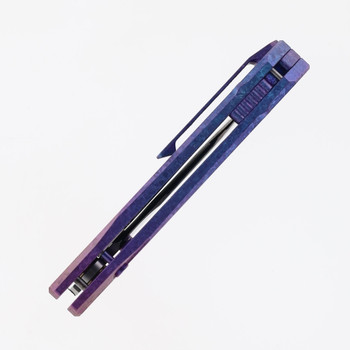 Remette RT-Rhino Folding Knife Blue, Pink, Purple Crystalized Titanium Handle M390 Plain Edge RNTB5
