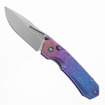 Remette RT-Rhino Folding Knife Blue, Pink, Purple Crystalized Titanium Handle M390 Plain Edge RNTB5