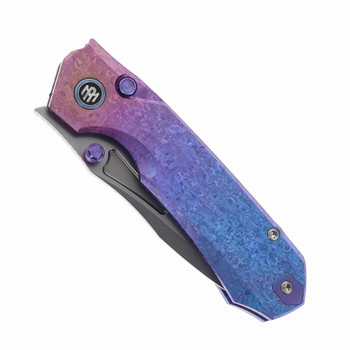 Remette RT-Rhino Folding Knife Blue, Pink, Purple Crystalized Titanium Handle M390 Plain Edge RNTB5
