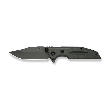 WE Knife Muster Folding Knife Olive Gray Titanium Handle M390 Clip Point Plain Edge Gray Stonewash Finish Limited Edition WE23058-2
