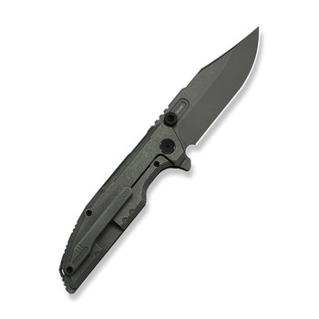 WE Knife Muster Folding Knife Olive Gray Titanium Handle M390 Clip Point Plain Edge Gray Stonewash Finish Limited Edition WE23058-2