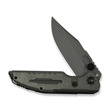 WE Knife Muster Folding Knife Olive Gray Titanium Handle M390 Clip Point Plain Edge Gray Stonewash Finish Limited Edition WE23058-2