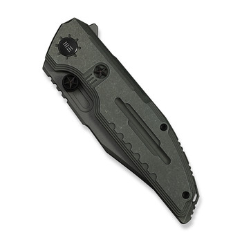 WE Knife Muster Folding Knife Olive Gray Titanium Handle M390 Clip Point Plain Edge Gray Stonewash Finish Limited Edition WE23058-2