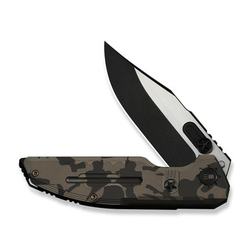 WE Knife Muster Folding Knife Desert Terrain Titanium Handle M390 Clip Point Plain Edge Black Stonewash/Satin Flat Finish Limited Edition WE23058-3