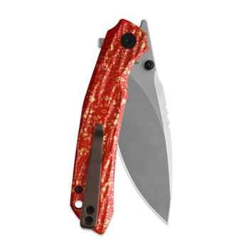 M Miguron Celora Folding Knife Lacquer Craft Red Aluminum Handle 19C27 Drop Point Plain Edge Pearlescent Stonewash Finish MGR831RD