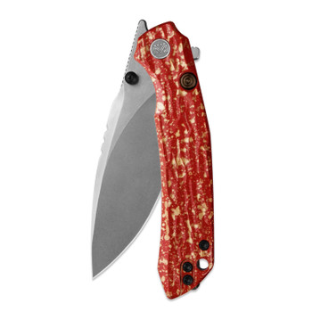 M Miguron Celora Folding Knife Lacquer Craft Red Aluminum Handle 19C27 Drop Point Plain Edge Pearlescent Stonewash Finish MGR831RD