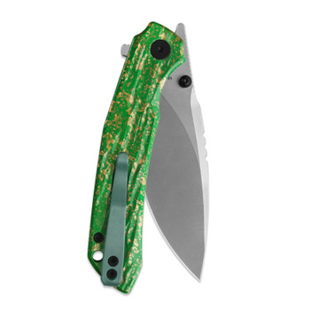 M Miguron Celora Folding Knife Lacquer Craft Green Aluminum Handle 19C27 Drop Point Plain Edge Pearlescent Stonewash Finish MGR831GN