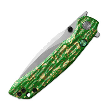 M Miguron Celora Folding Knife Lacquer Craft Green Aluminum Handle 19C27 Drop Point Plain Edge Pearlescent Stonewash Finish MGR831GN