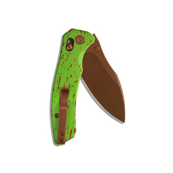 M Miguron Norsa Folding Knife Green PVD Aluminum Handle D2 Drop Point Plain Edge Rose Gold PVD Finish MGR820RGN