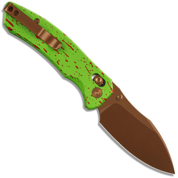 M Miguron Norsa Folding Knife Green PVD Aluminum Handle D2 Drop Point Plain Edge Rose Gold PVD Finish MGR820RGN