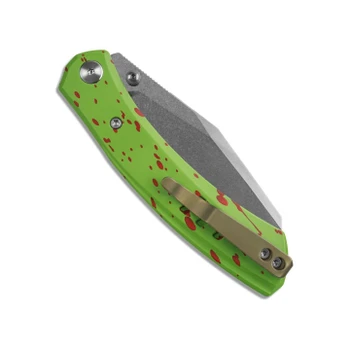 M Miguron Karok Folding Knife Green Aluminum Handle D2 Sheepsfoot Plain Edge Stonewash Finish MGR827GN