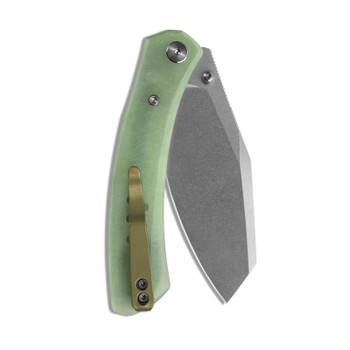 M Miguron Karok Folding Knife Glow in the Dark Green G10 Handle D2 Sheepsfoot Plain Edge Stonewash Finish MGR827YG