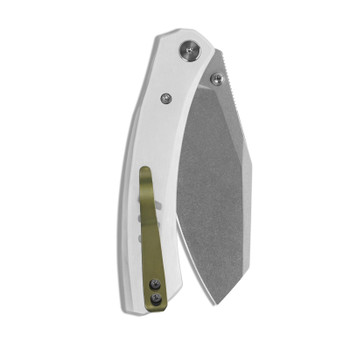 M Miguron Karok Folding Knife White G10 Handle D2 Sheepsfoot Plain Edge Stonewash Finish MGR827WH