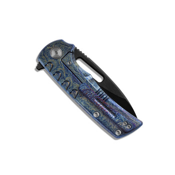 M Miguron Arma Folding Knife Lightning Strike Titanium Handle Elmax Drop Point Plain Edge Satin With DLC Blade MGR603BK