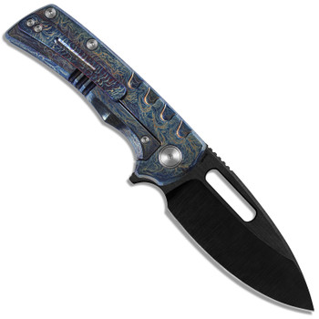 M Miguron Arma Folding Knife Lightning Strike Titanium Handle Elmax Drop Point Plain Edge Satin With DLC Blade MGR603BK