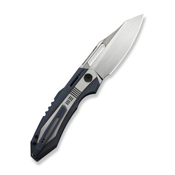 WE Knife Bogey Folding Knife Blue/Satin Titanium Handle M390 Reverse Tanto Plain Edge Hand Rubbed Satin Finish Limited Edition WE23088-3