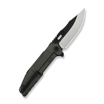 (Pre-Order ships 7-27) WE Knife Barracks Folding Knife Dark Olive Titanium Handle M390 Clip Point Plain Edge Hand Polished Satin Black Stonewash Flat Blade WE2507