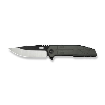 (Pre-Order ships 7-27) WE Knife Barracks Folding Knife Dark Olive Titanium Handle M390 Clip Point Plain Edge Hand Polished Satin Black Stonewash Flat Blade WE2507