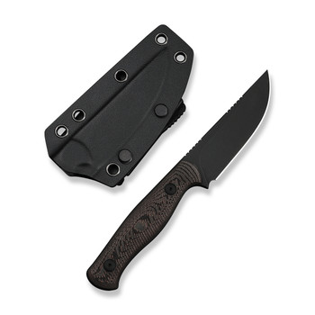 (Pre-Order ships 7-27) WE Knife Notchline Fixed Blade Knife Milled Copper Foil Carbon Fiber Handle S35VN Straight Back Plain Edge Black Stonewash Finish WE25047-2