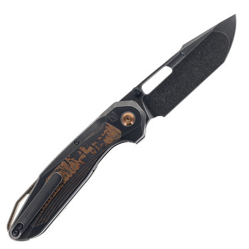 Ketuo Triad TC CCF/SW Folding Knife Titanium/Carbon Fiber Handle M390 Harpoon Tanto Plain Edge Stonewash Finish