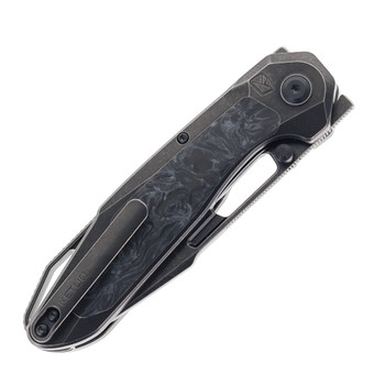 Ketuo Triad TC WHT/SW Folding Knife Gray Titanium/White Carbon Fiber Handle M390 Harpoon Tanto Plain Edge Stonewash Finish