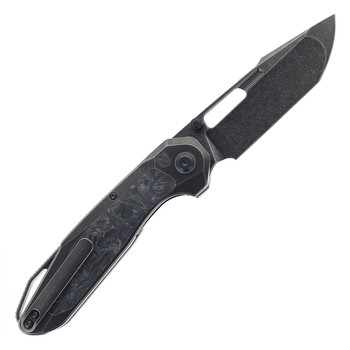 Ketuo Triad TC WHT/SW Folding Knife Gray Titanium/White Carbon Fiber Handle M390 Harpoon Tanto Plain Edge Stonewash Finish