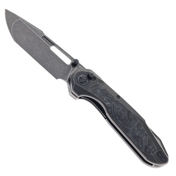 Ketuo Triad TC WHT/SW Folding Knife Gray Titanium/White Carbon Fiber Handle M390 Harpoon Tanto Plain Edge Stonewash Finish