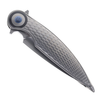 Rike Viper 4 B/P Folding Knife Natural Titanium/Purple Accent Handle M398 Plain Edge Satin Finish