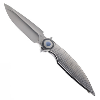 Rike Viper 4 B/P Folding Knife Natural Titanium/Purple Accent Handle M398 Plain Edge Satin Finish