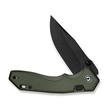 (Pre-Order ships 7-27) CIVIVI Elite Brova Folding Knife Forest Green Aluminum Handle S35VN Clip Point Plain Edge Black Stonewash Finish CE25093-3
