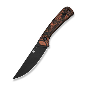 (Pre-Order ships 7-27) CIVIVI Carveth Fixed Blade Knife Orange/Black G10 Handle AEB-L Plain Edge Black Stonewash Finish C25040-2