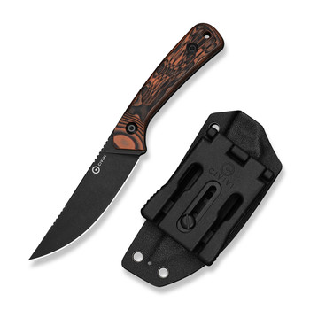 (Pre-Order ships 7-27) CIVIVI Carveth Fixed Blade Knife Orange/Black G10 Handle AEB-L Plain Edge Black Stonewash Finish C25040-2