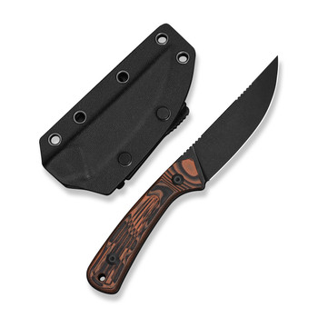 (Pre-Order ships 7-27) CIVIVI Carveth Fixed Blade Knife Orange/Black G10 Handle AEB-L Plain Edge Black Stonewash Finish C25040-2