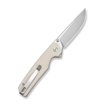 SENCUT Stria Folding Knife Off White G10 Handle D2 Plain Edge Stonewash Finish S25112-1