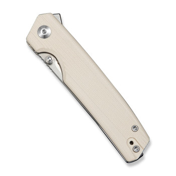 SENCUT Stria Folding Knife Off White G10 Handle D2 Plain Edge Stonewash Finish S25112-1