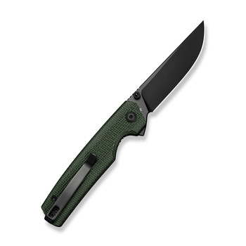 SENCUT Stria Folding Knife Green Canvas Micarta Handle D2 Plain Edge Black Finish S25112-2