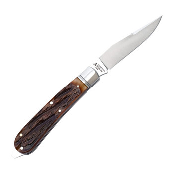 RoseCraft Appalachian Jack Dapper Folding Knife Brown Jigged Bone Handle D2 Plain Edge Satin Finish RCT003-DJB
